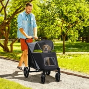 PawHut One-Click Foldable Dog Stroller for M L Dogs, Pet Stroller, Gray