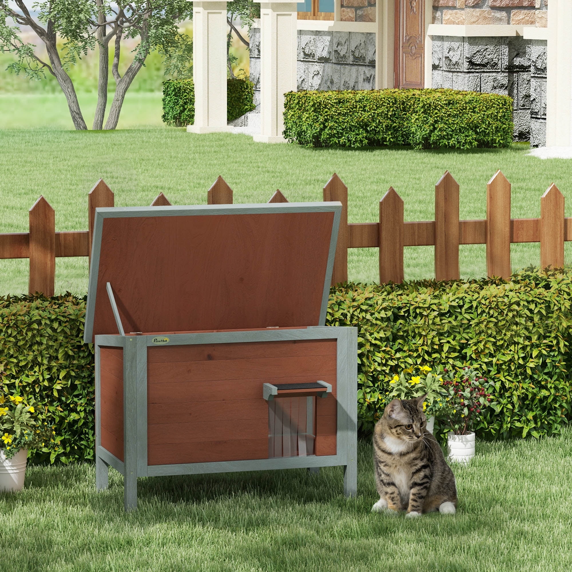 Wooden Outdoor Cat House with Insulated Foam and Weatherproof Roof