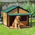 thumbnail image 1 of PawHut Outdoor Dog House Cabin Style, Wooden Raised Pet Kennel with Asphalt Roof, Front Door, Side Window, Porch for Medium/Large Dogs, Loading 53 Lbs., Yellow, 1 of 9