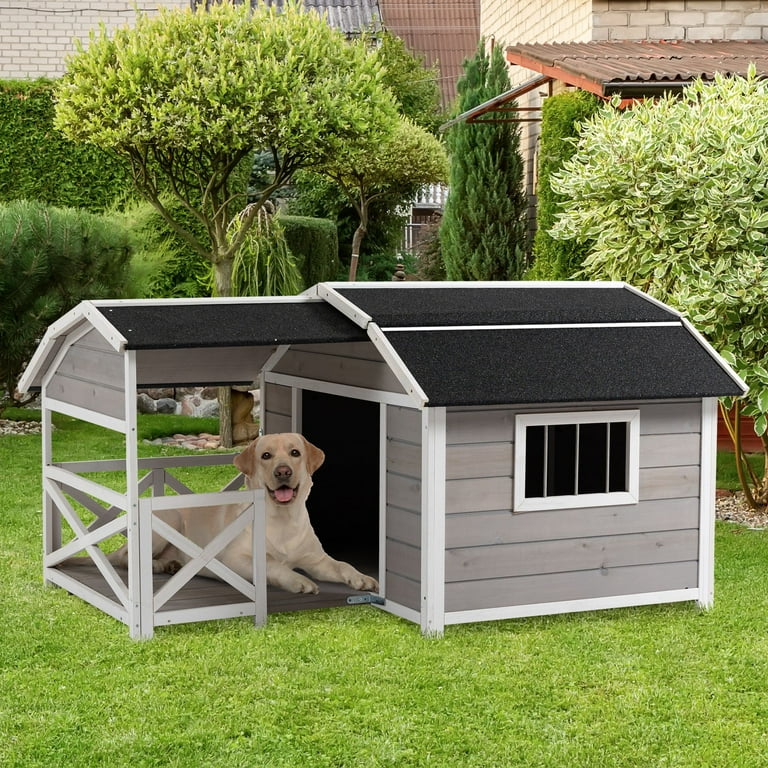 PawHut Outdoor Dog House Wooden with Porch for Medium to Large
