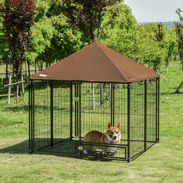 PawHut Outdoor Dog Kennel, 4.6' x 4.6' x 5' Puppy Play Pen with Canopy