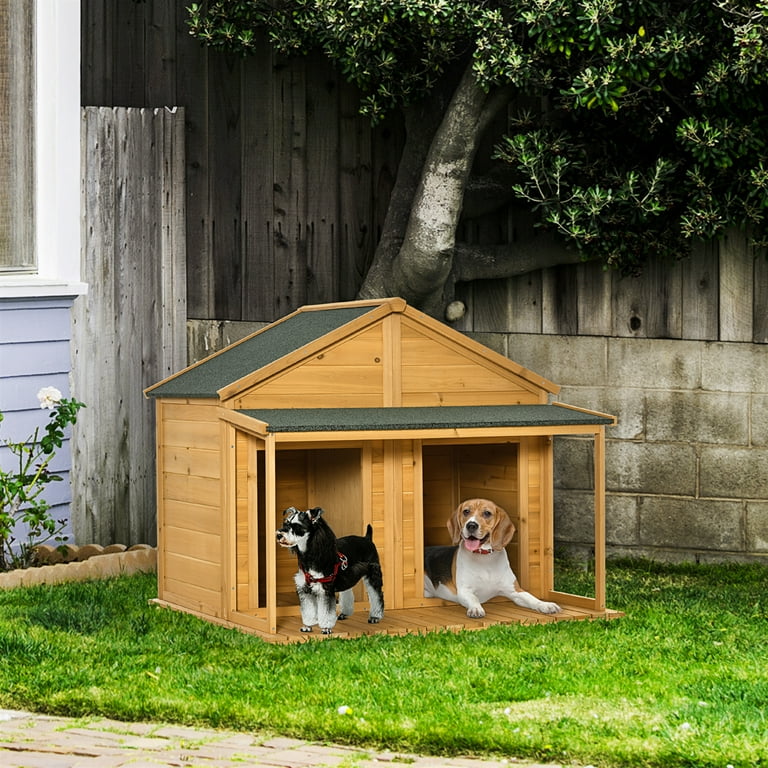 PawHut Outdoor Wooden Dog House for Medium or Small Dogs with