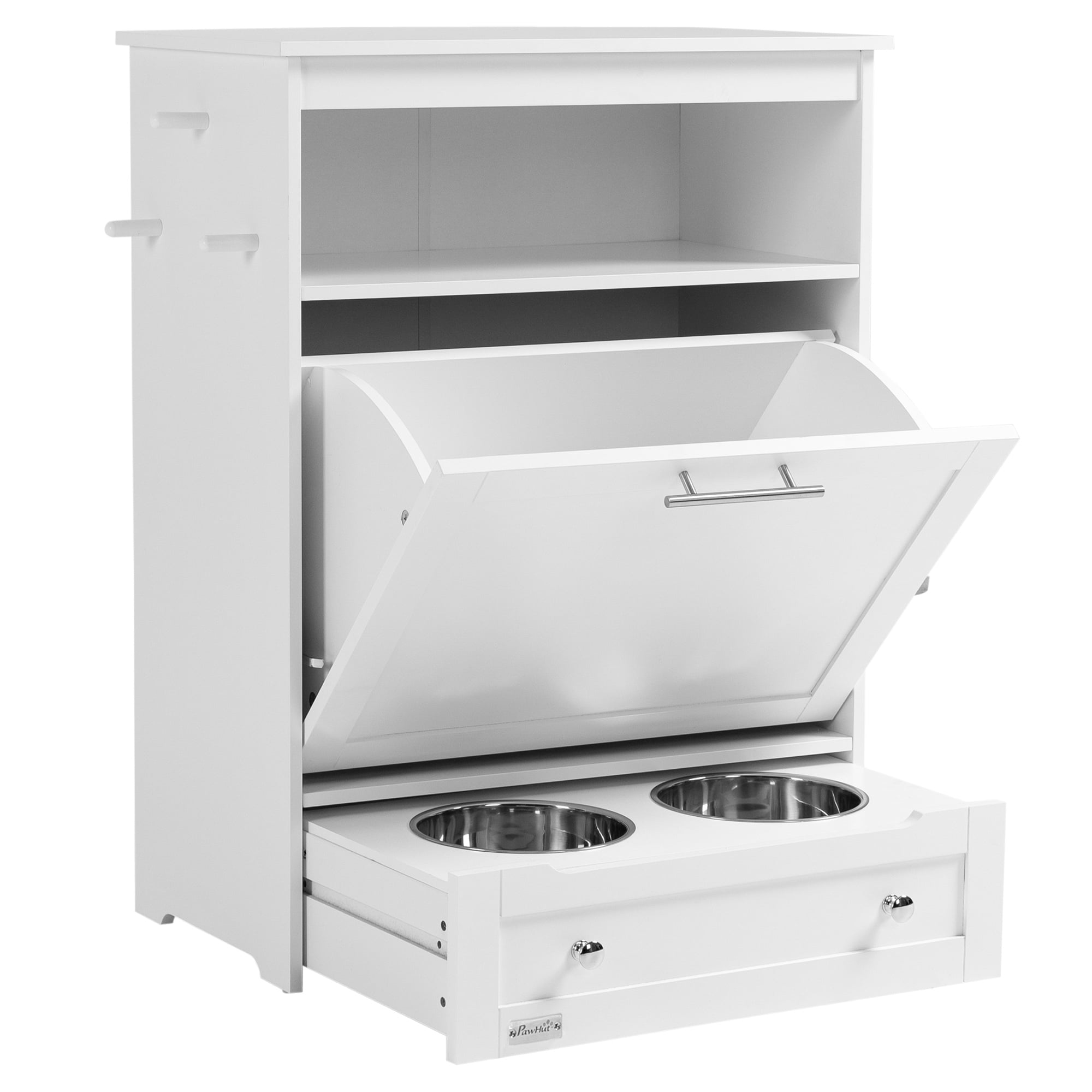 PawHut Pet Feeder Station Dog and Cat Food Storage Feeding Station Food