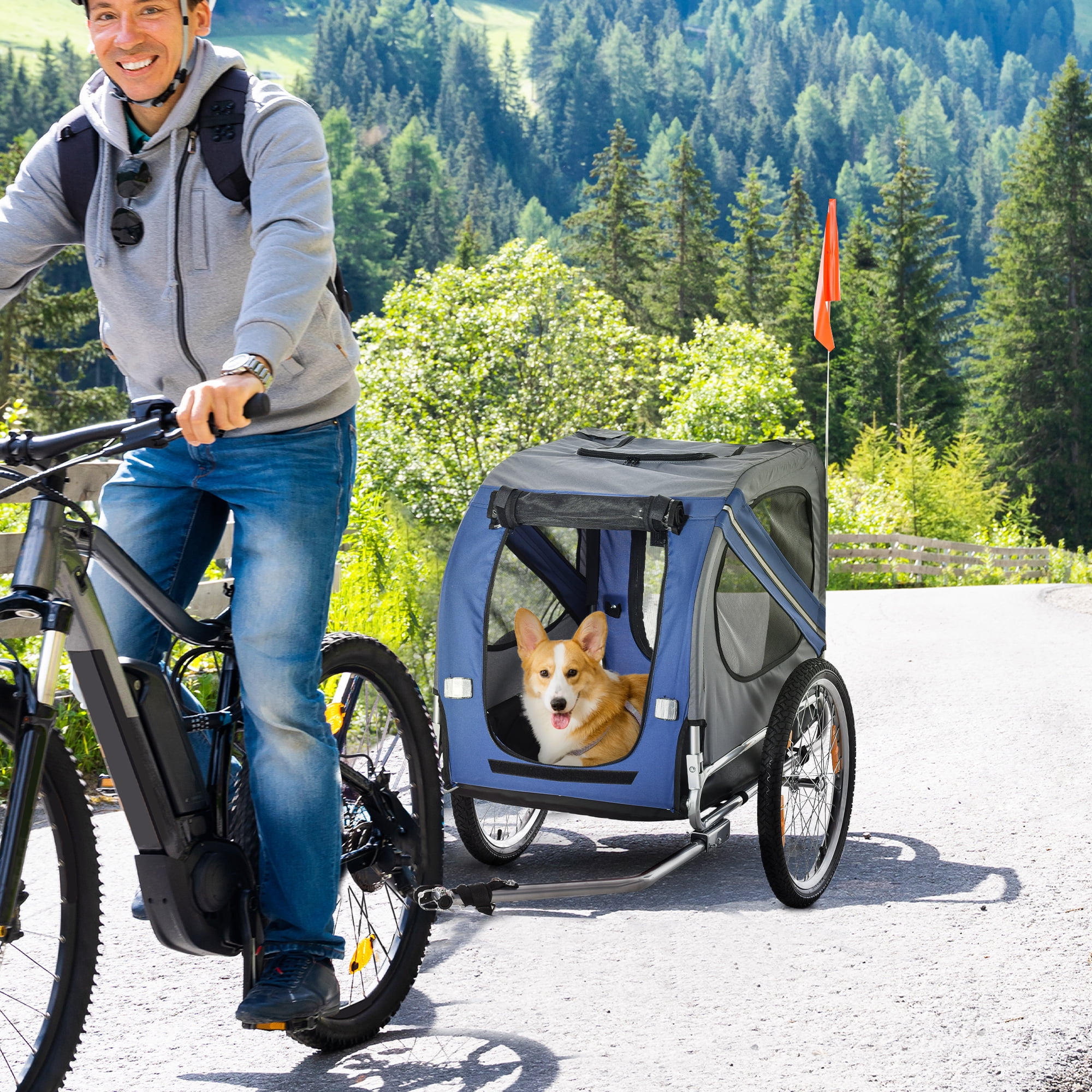 PawHut Compact Pet Bicycle Wheels Puppy Folding Dog Bike Trailer Stroller Roller for Pets Blue Walmart