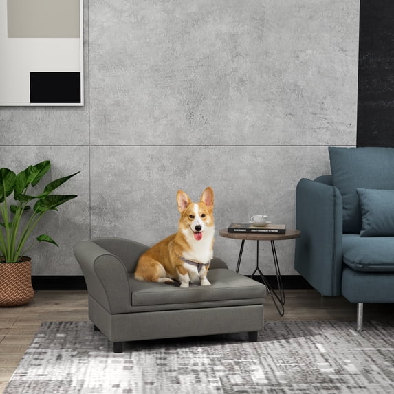 PawHut Pet Sofa, Dog Sofa for Small Medium Dogs with Storage, Gray