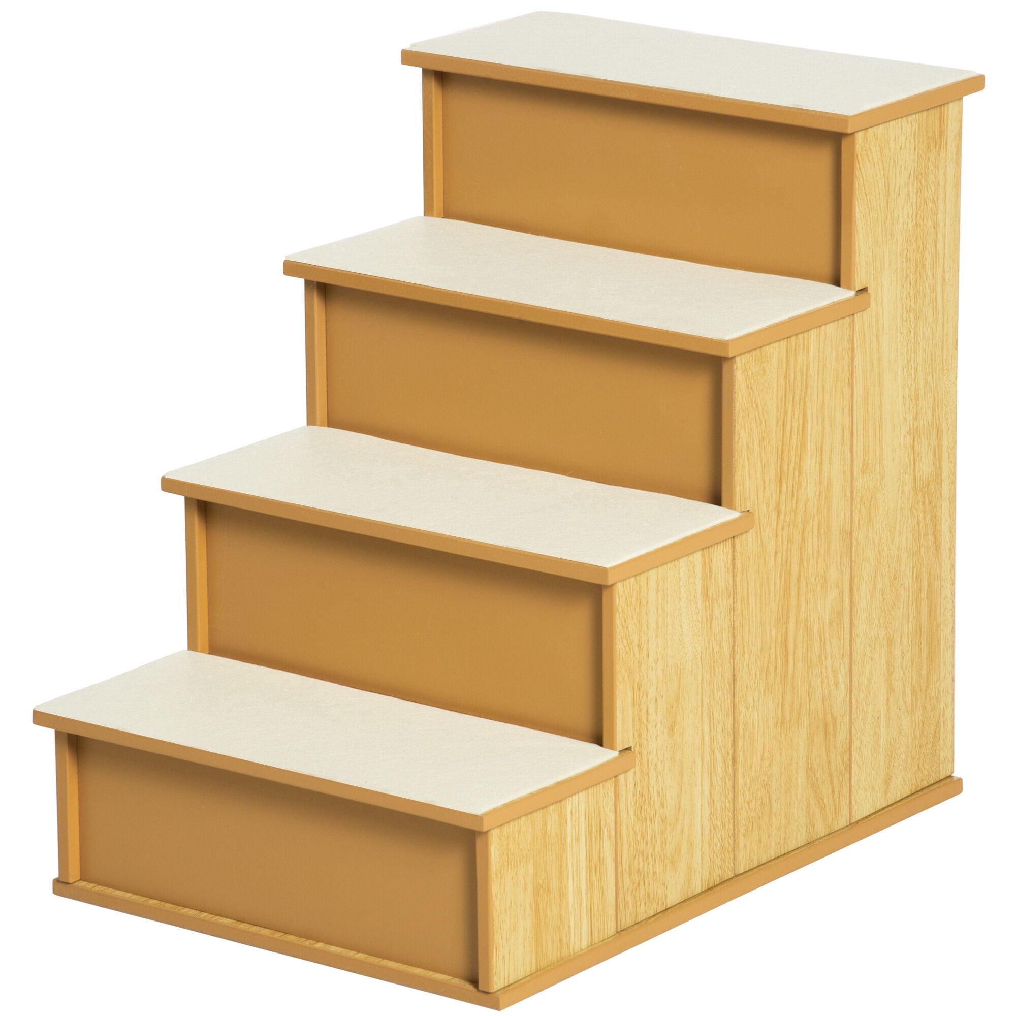 PawHut Pet Stairs for Small Dogs & Cats, Natural Wood Pet Steps with Removable Cushioned Cover, Non-Slip Ramp for Sofa & Bed, Supports Up to 22 lbs, 15.75" L x 23.25" W x 21.25" H