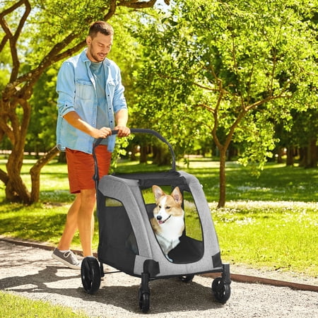 PawHut Pet Stroller Universal Wheel Medium Size Dogs Grey