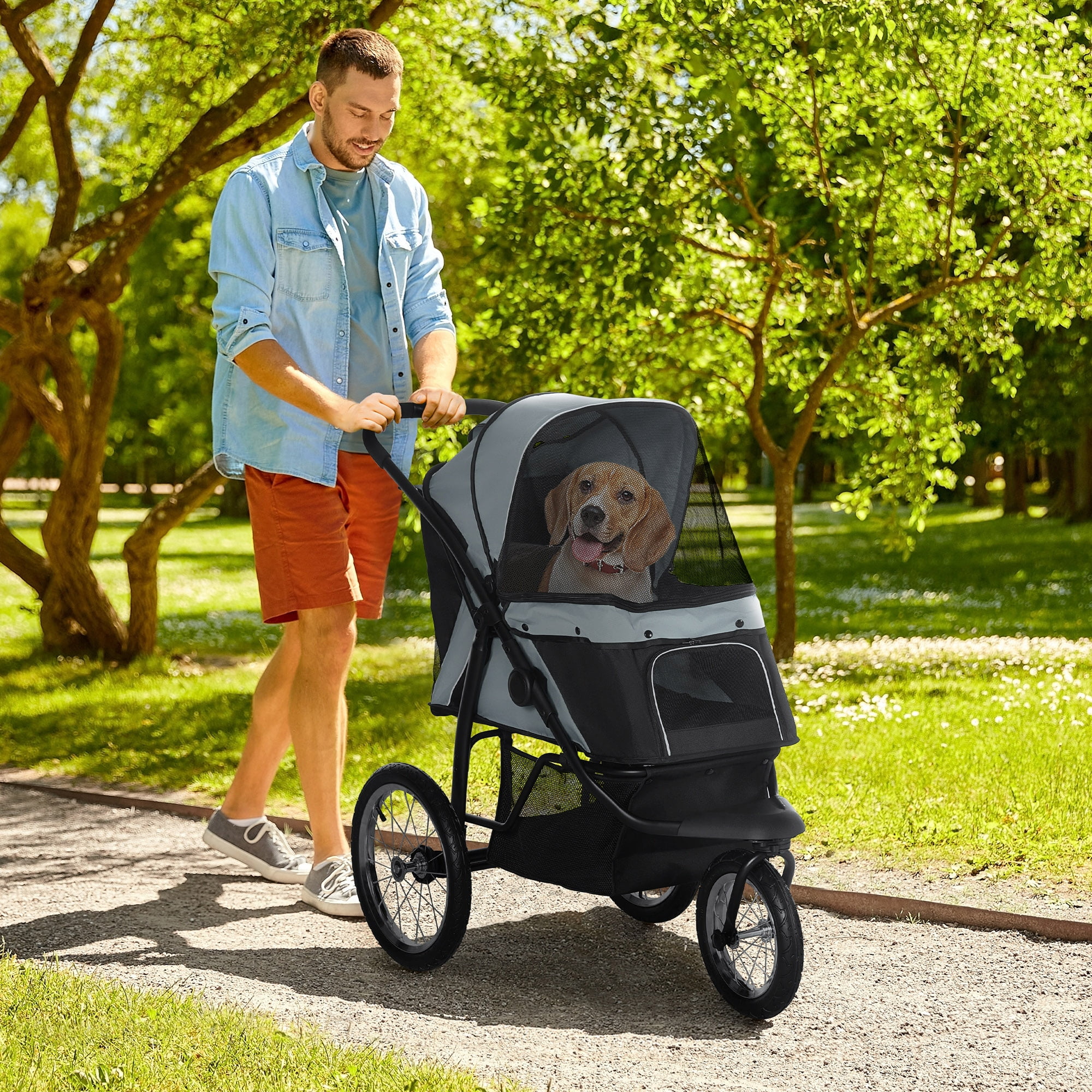 PawHut Pet Stroller for Small to Medium Dogs Cats Gray Foldable Jogging Feature Walmart