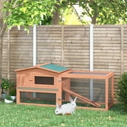 PawHut Rabbit Hutch 2-Story Bunny Cage Small Animal House with Slide Out Tray, Detachable Run, for Indoor Outdoor, 61.5" x 23" x 27", Natural