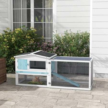 PawHut Rabbit Hutch 2-Story Bunny Cage Small Animal House with Tray, Run