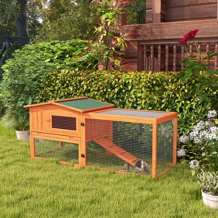PawHut Rabbit Hutch 2-Story Bunny Cage Small Animal House with Tray, Run