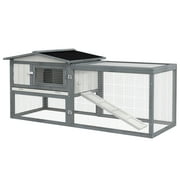 PawHut Rabbit Hutch 2-Story Bunny Cage Small Animal House with Tray, Run