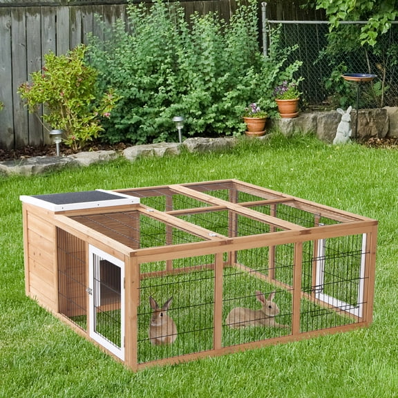 PawHut Rabbit Hutch, Waterproof Rabbit House for Small Animals, Natural