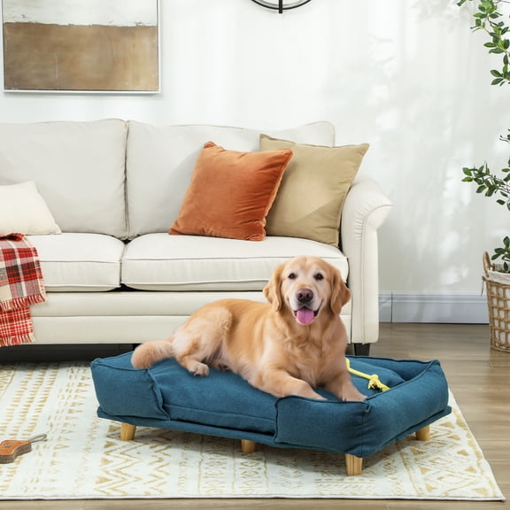 PawHut Raised Dog Couch with Cushion for Large-Sized Dogs, Dark Blue