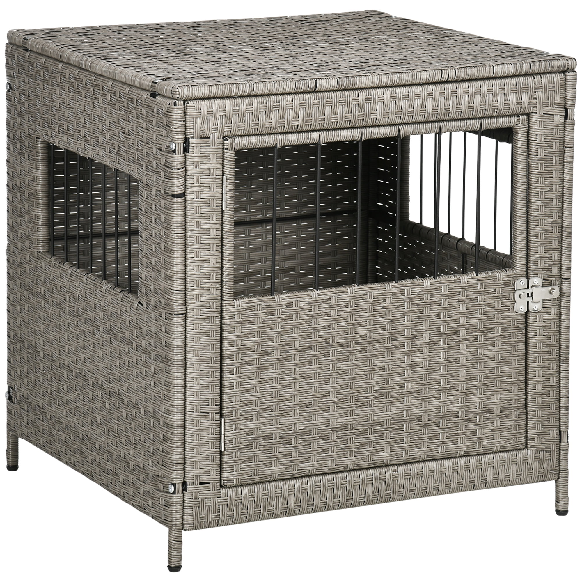 PawHut Rattan Dog Crate, Wicker Dog Cage with Lockable Door and Soft