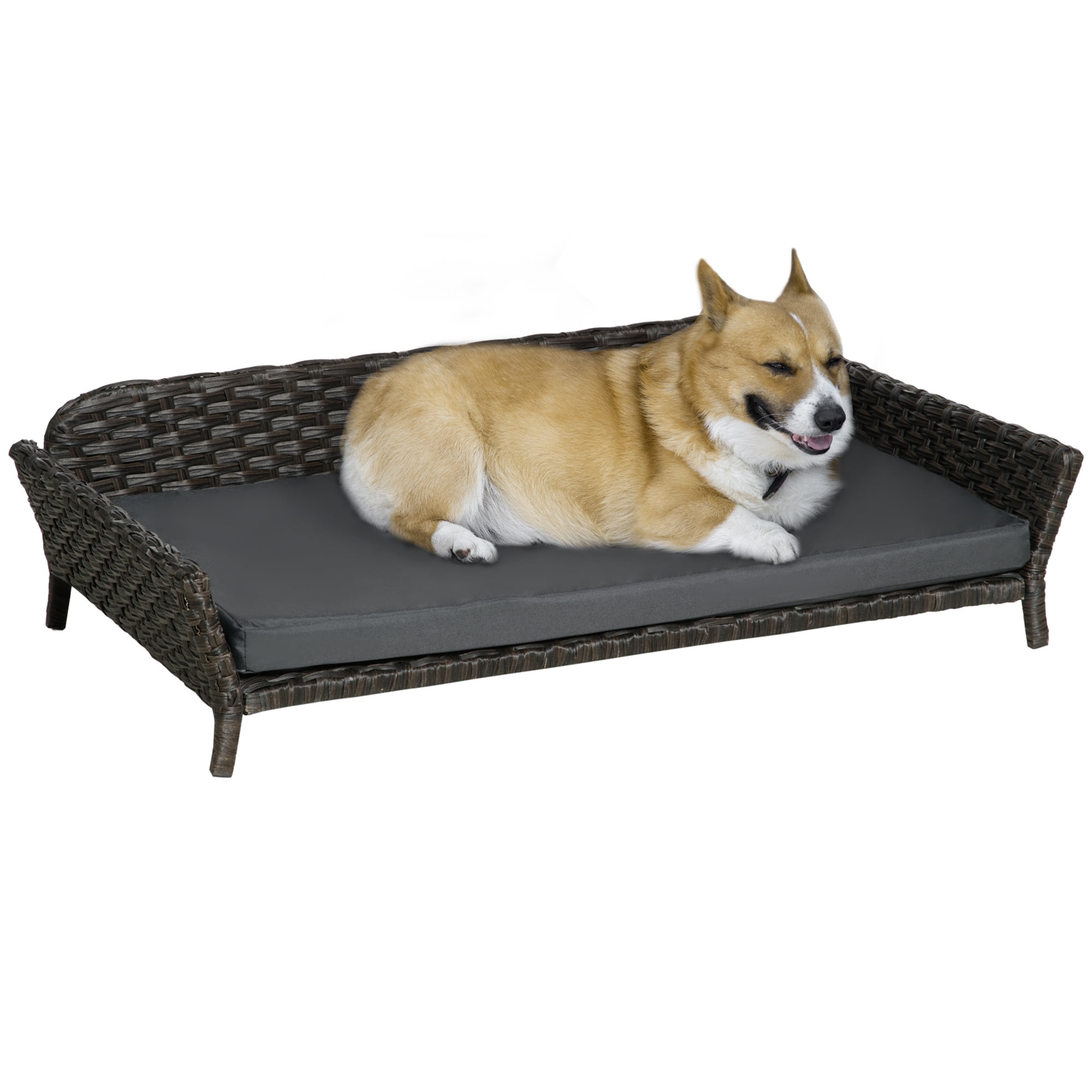 PawHut Rattan Dog Sofa, Wicker Pet Bed, Raised Cat Couch, with