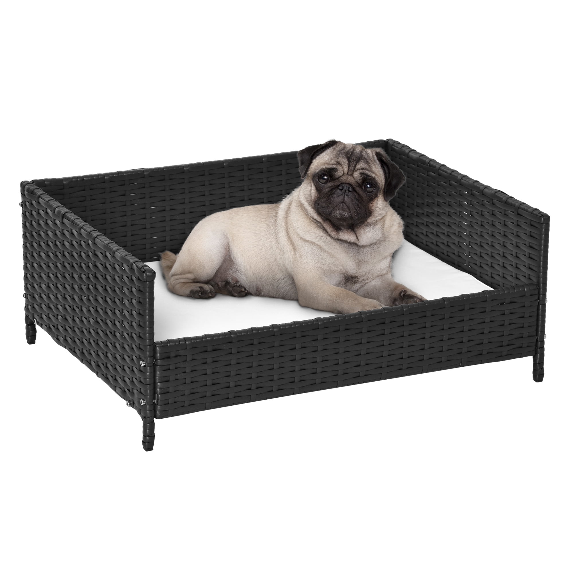 PawHut Rattan Pet Bed Raised Wicker Dog Sofa w Washable Water