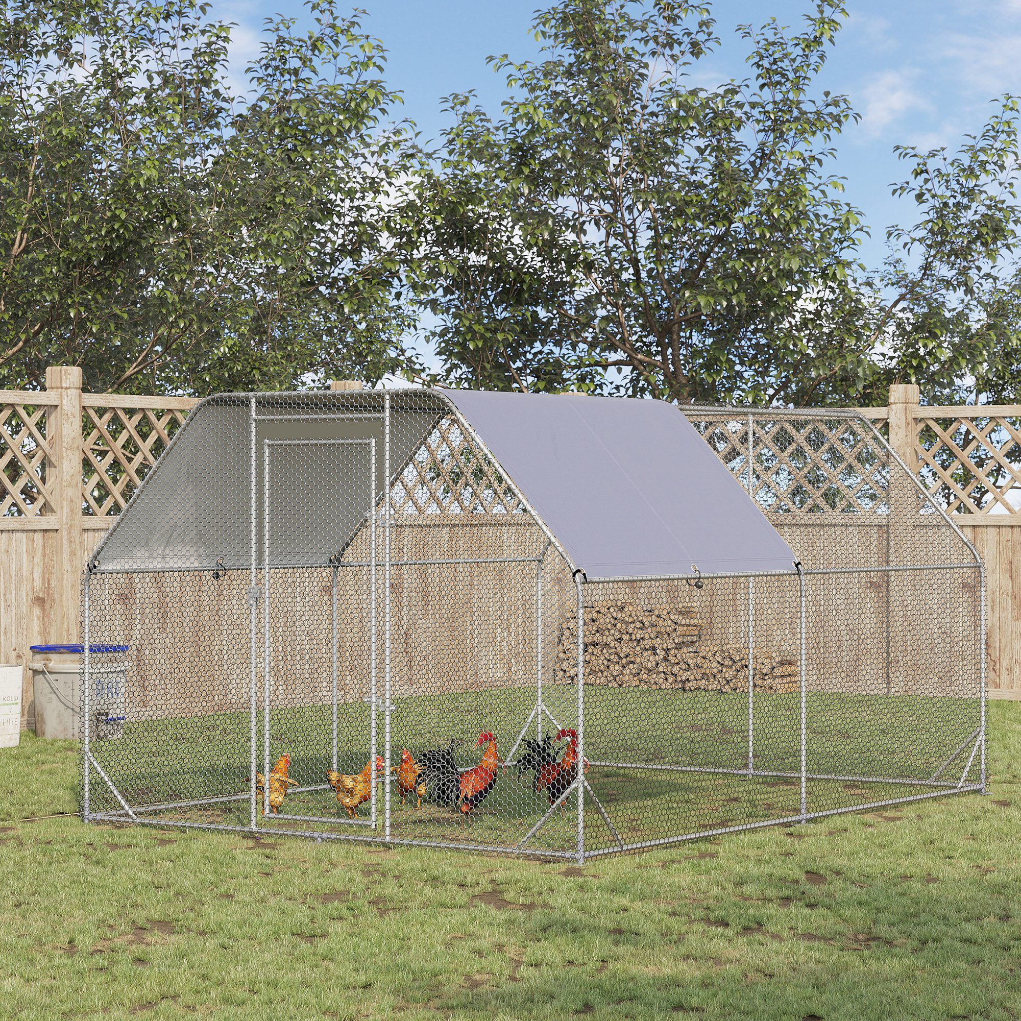 Silver Galvanized Steel Walk-In Chicken Coop with Cover