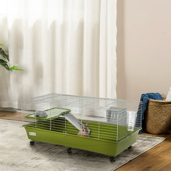 PawHut Small Animal Cage Chinchilla Guinea Pig Hutch Pet House w/ Platform