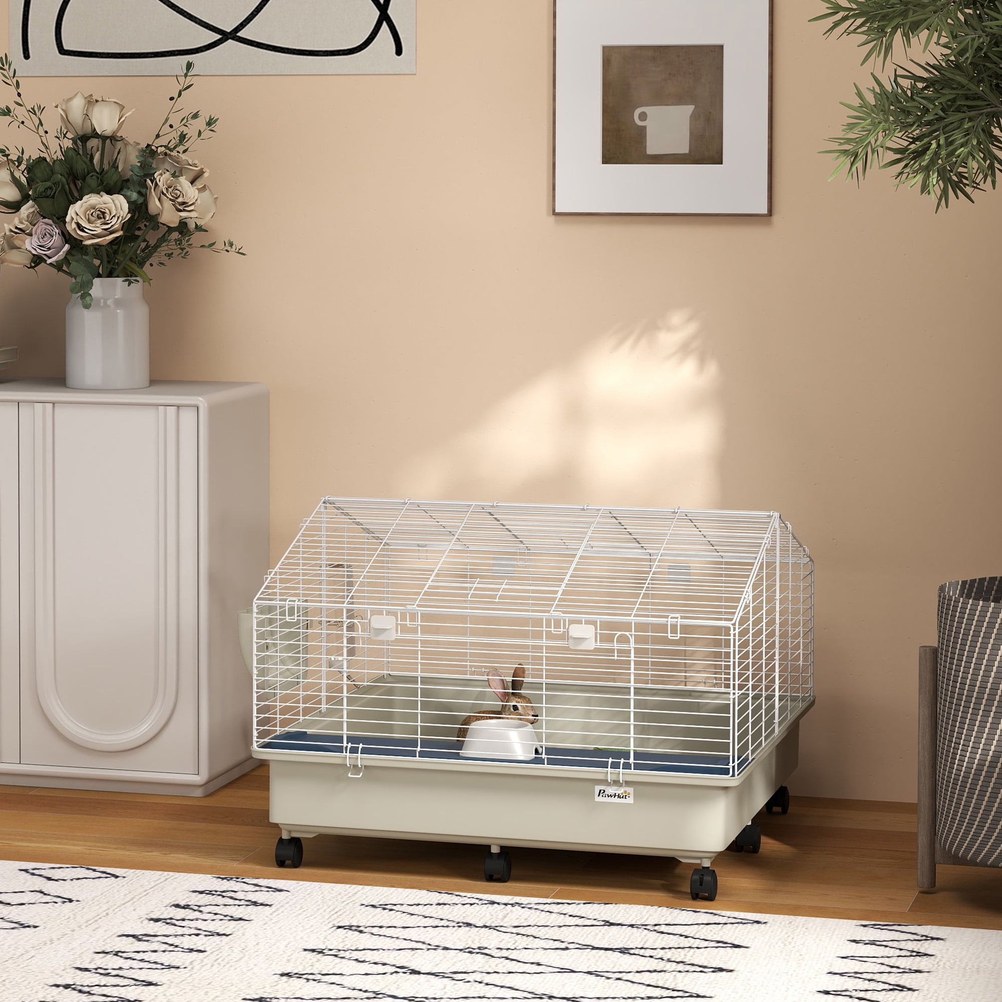 White Rolling Small Animal Cage with Accessories for Guinea Pigs and Hedgehogs