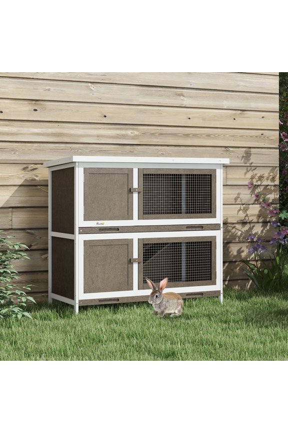 Wooden Bunny Hutch with Ramp, Indoor/Outdoor, Brown