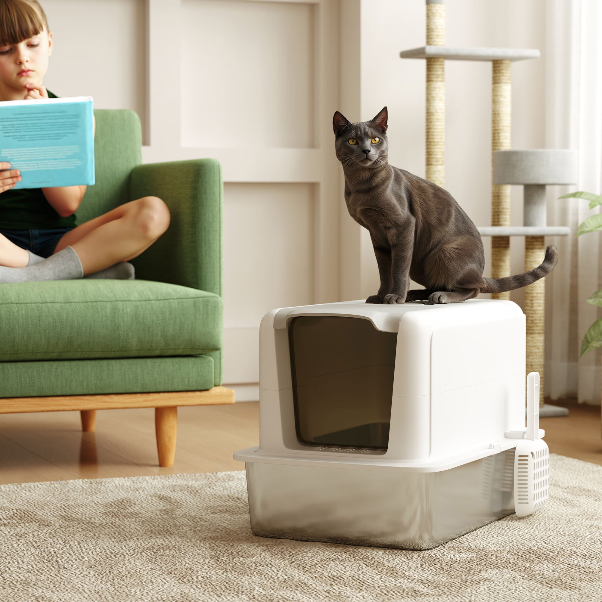 Extra Large White Stainless Steel Cat Litter Box with Lid
