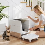 PawHut Stainless Steel Cat Litter Box with Lid, Extra Large Enclosed Metal Litter Box for Big Cats, Flip Cover, High-Sided Enclosure & Scoop