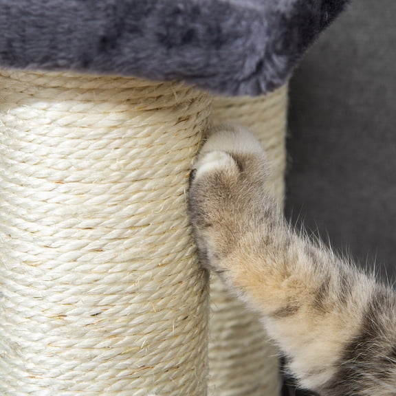 PawHut Stair Shaped Cat Tree with 4 Steps for High Beds Couch, Sisal Scratching Post for Indoor Cats or Dogs, Climbing and Playing, Gray, Particle Board