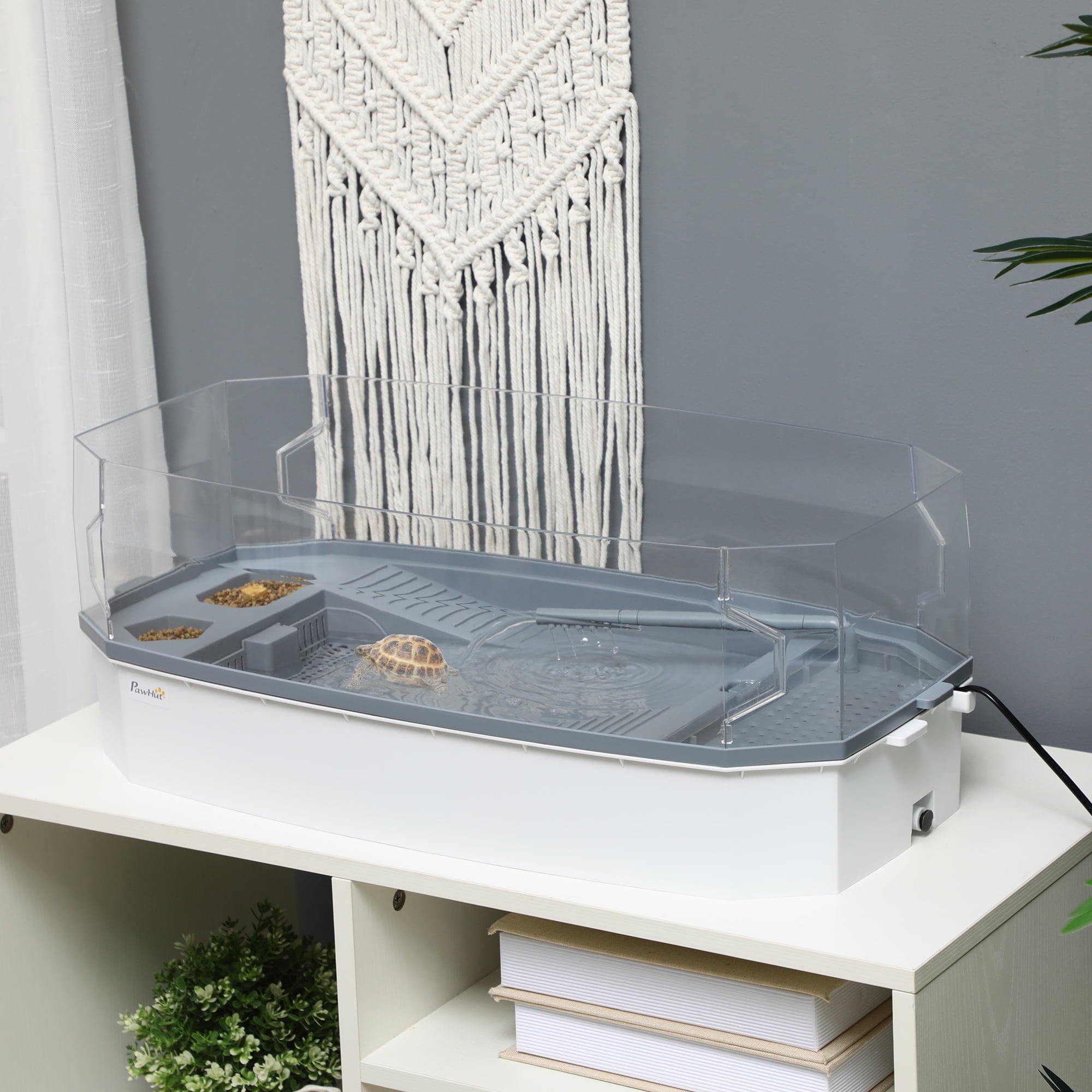 Clear and White Turtle Tank Kit with Filtration and Basking Platform
