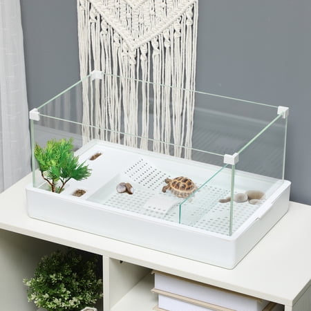PawHut Triple-Filtering Turtle Tank Reptile Enclosure Turtle Habitat
