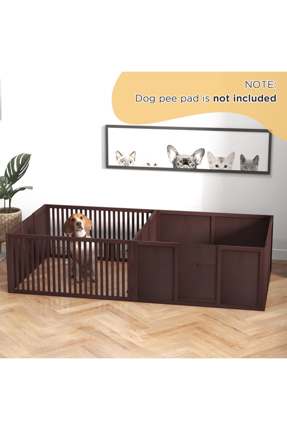 81" x 40" Whelping Box for Dogs Built for Mother's Comfort, Newborn Puppy Supplies, Puppy Playpen with Adjustable Height Entrance Door, Coffee