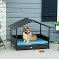 thumbnail image 1 of PawHut Wicker Dog House Elevated Raised Rattan Bed for Indoor/Outdoor with Removable Cushion Lounge, Blue, 1 of 10