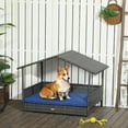 thumbnail image 1 of PawHut Wicker Dog House Elevated Raised Rattan Bed for Indoor/Outdoor with Removable Cushion Lounge, Navy Blue, 1 of 9