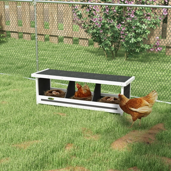 PawHut Wood Nesting Boxes for Up to 3 Chickens, with Asphalt Roof, Gray