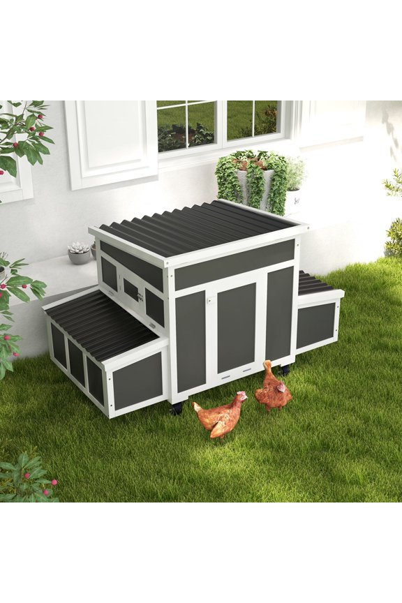 Wooden Chicken Coop with Nesting Box for 6 Chickens, Dark Gray