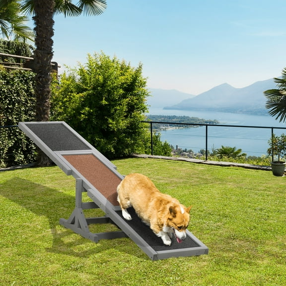 PawHut Wooden Dog Agility Seesaw for Training and Exercise, Platform Equipment Run Game Toy Weather Resistant Pet Supplies, Gray