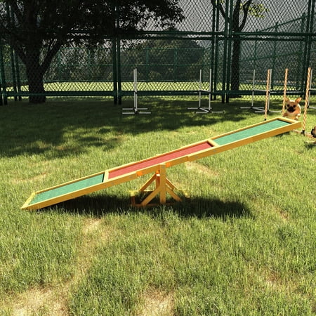 PawHut Wooden Dog Agility Seesaw for Training and Exercise, Platform Equipment Run Game Toy Weather Resistant Pet Supplies, Natural