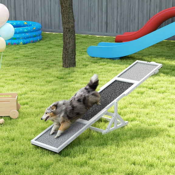 PawHut Wooden Dog Agility Seesaw for Training and Exercise, Platform Equipment Run Game Toy Weather Resistant Pet Supplies, White