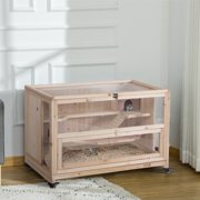 PawHut Wooden Hamster Cage Playground, Small Animal Cage, Natural