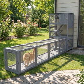 PawHut Wooden Outdoor Cat Tunnel Toy W/ Entrances, Cat Tube, Dark Gray