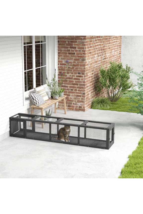 Wooden Outdoor Cat Tunnel Toy W/ Entrances, Cat Tube, Dark Gray