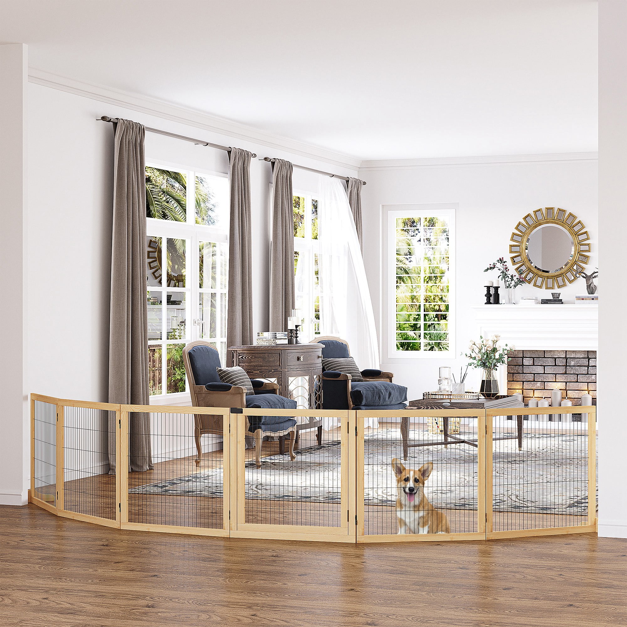 PawHut Wooden Pet Gate for Doorway & Stairs, Small & Medium Dogs, Natural