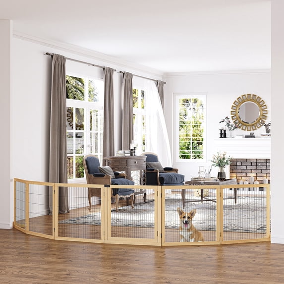 PawHut Wooden Pet Gate for Doorway & Stairs, Small & Medium Dogs, Natural