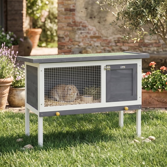 Wooden Rabbit Hutch, Bunny Cage w/Slide-Out Tray, Openable Roof