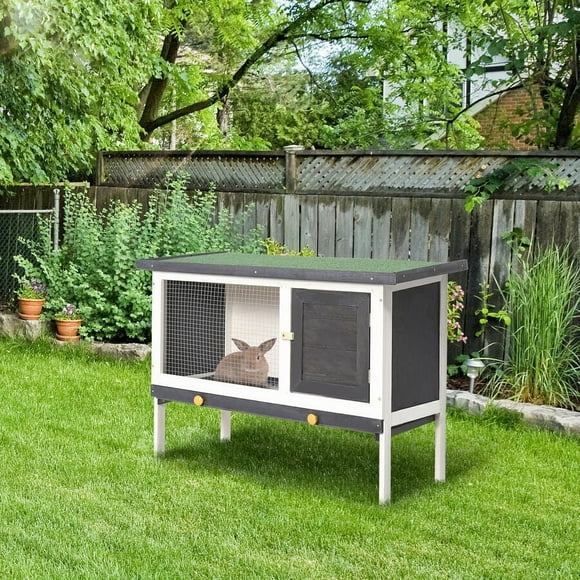 PawHut Wooden Rabbit Hutch, Bunny Cage, Guinea Pig House with Pull-Out Tray, and Openable Asphalt Roof for Indoor/Outdoor, Black