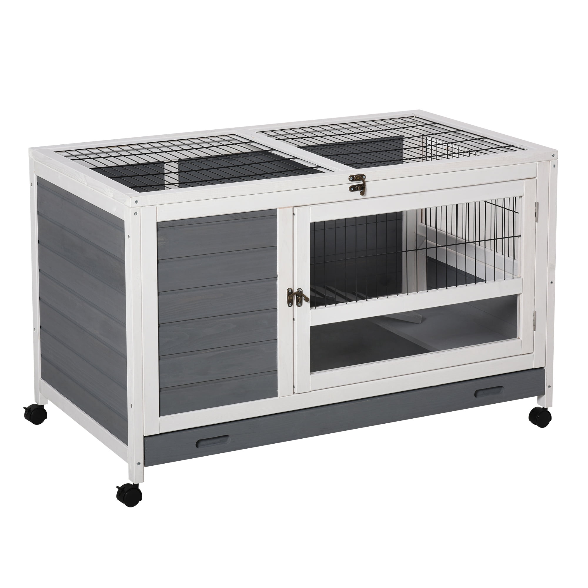 PawHut Wooden Rabbit Hutch Bunny House Elevated Pet Cage Small Animal