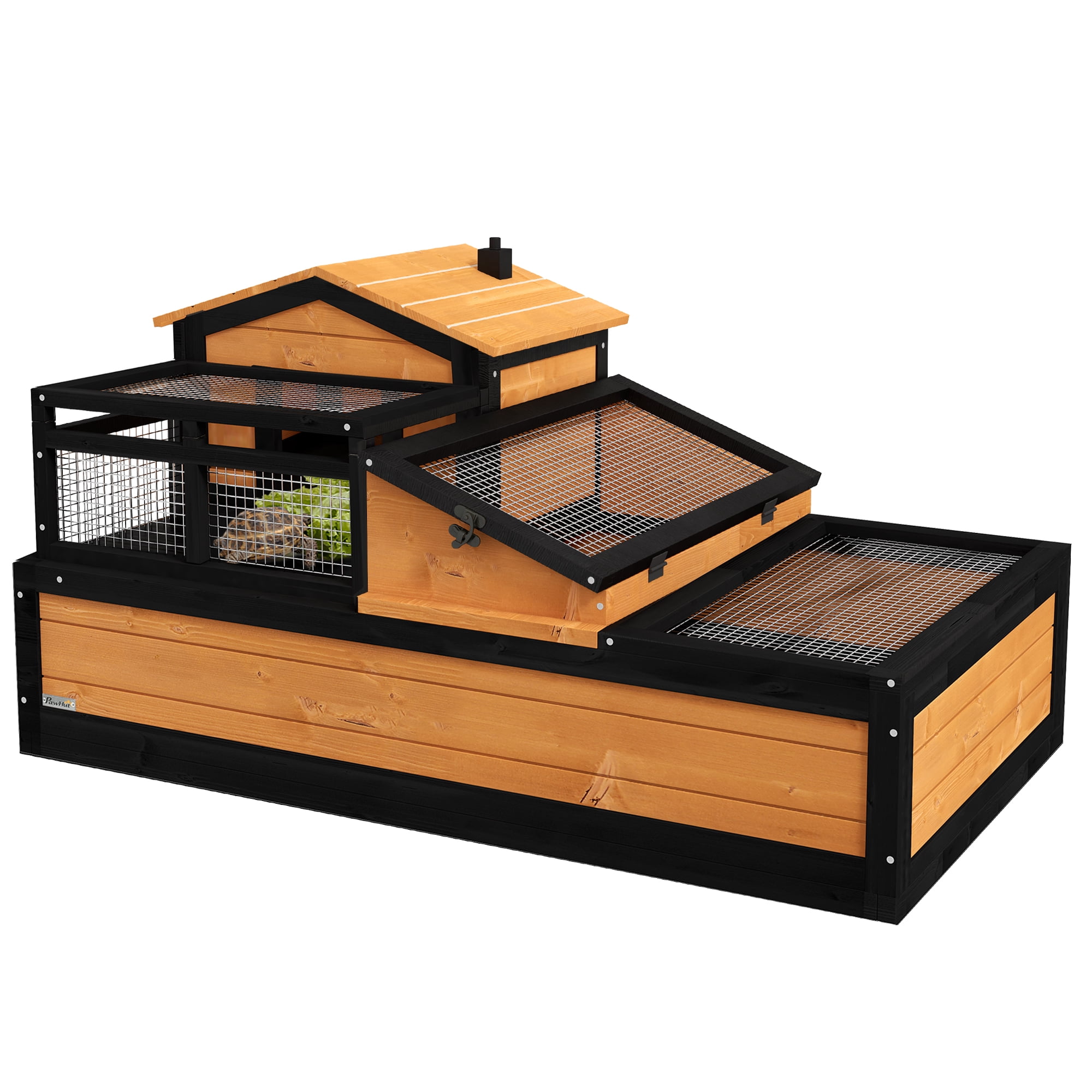 PawHut Wooden Tortoise Habitat, Tortoise Enclosure Reptile Cage w/ Tray