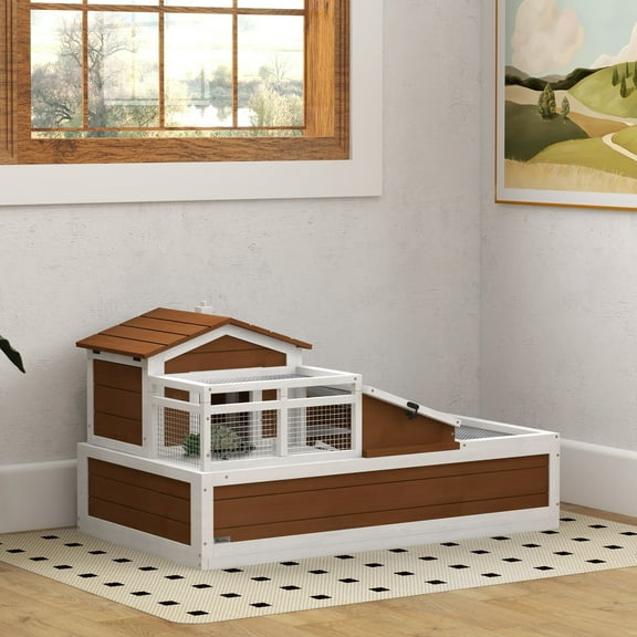 PawHut Wooden Tortoise Habitat, Tortoise Enclosure Reptile Cage w/ Tray
