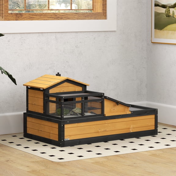 PawHut Wooden Tortoise Habitat, Tortoise Enclosure Reptile Cage w/ Tray