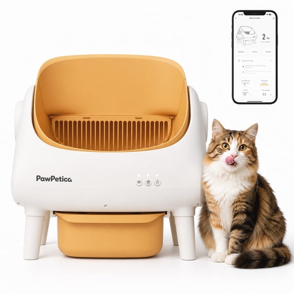 PawPetica App-Controlled Self-Cleaning Cat Litter Box,Smart Automatic Design with Full Safety Features,Grey,Waste Bags Included & Fragrance Box,SummerVibes Petlovers